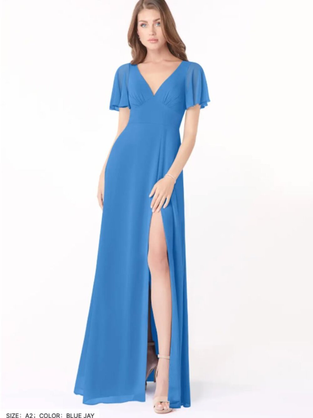 Azazie Kimber Chiffon Bridesmaid Dress, Blue Jay